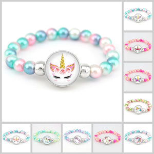 Unicorn Beads Bracelets 18mm Snap Holder Buttons Dome Cabochon Flamingos Charms Trendy Bracelets Girls Women Boy Jewelry Gift