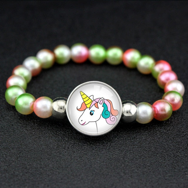 Unicorn Beads Bracelets 18mm Snap Holder Buttons Dome Cabochon Flamingos Charms Trendy Bracelets Girls Women Boy Jewelry Gift