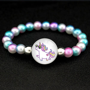 Unicorn Beads Bracelets 18mm Snap Holder Buttons Dome Cabochon Flamingos Charms Trendy Bracelets Girls Women Boy Jewelry Gift