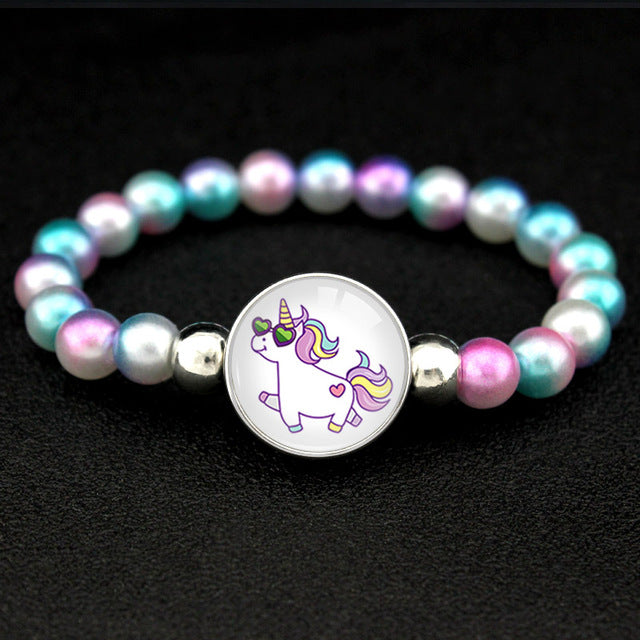 Unicorn Beads Bracelets 18mm Snap Holder Buttons Dome Cabochon Flamingos Charms Trendy Bracelets Girls Women Boy Jewelry Gift