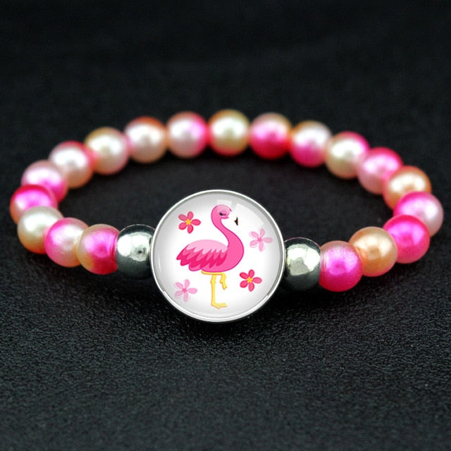 Unicorn Beads Bracelets 18mm Snap Holder Buttons Dome Cabochon Flamingos Charms Trendy Bracelets Girls Women Boy Jewelry Gift