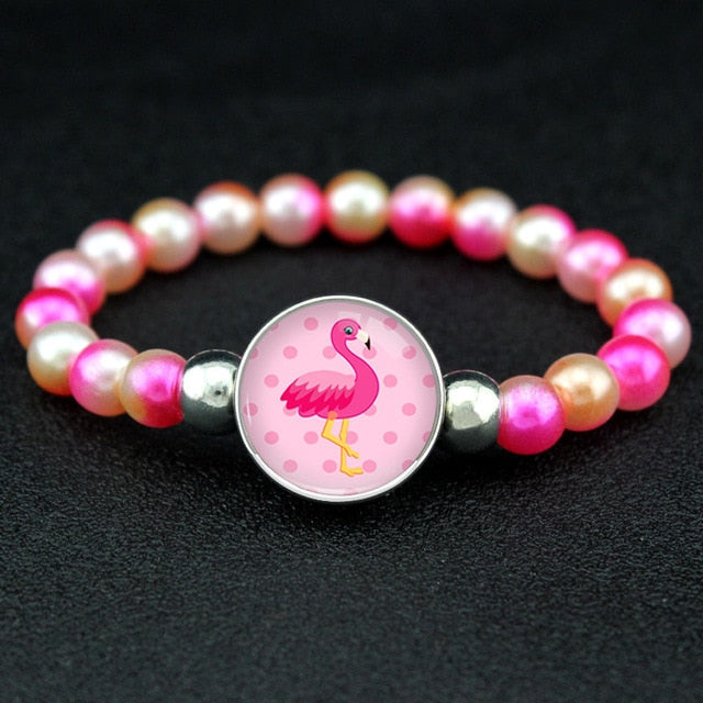 Unicorn Beads Bracelets 18mm Snap Holder Buttons Dome Cabochon Flamingos Charms Trendy Bracelets Girls Women Boy Jewelry Gift
