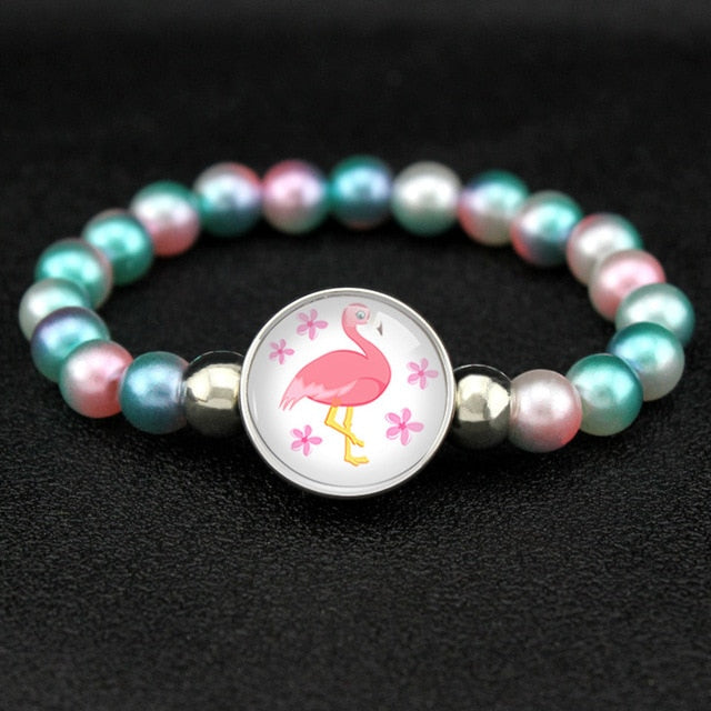 Unicorn Beads Bracelets 18mm Snap Holder Buttons Dome Cabochon Flamingos Charms Trendy Bracelets Girls Women Boy Jewelry Gift